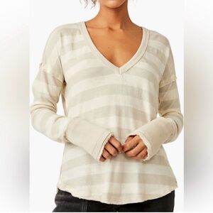 We The Free Sail Away Striped V Neck Long Sleeve Top Women's Size L